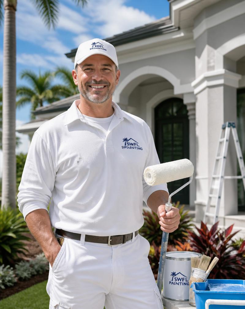 Professional AMG painter standing in front of a freshly painted home